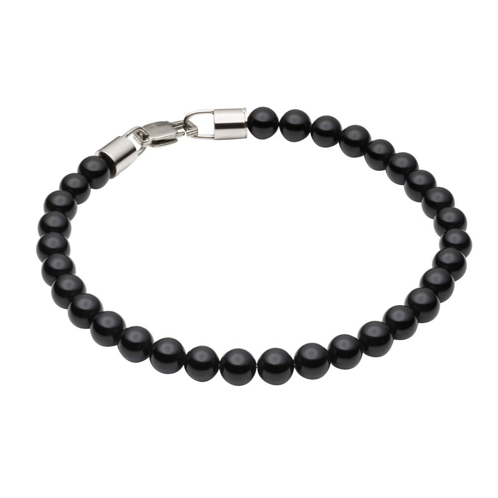Black Onyx Bead Mens Bracelet B5425B by Fred Bennett