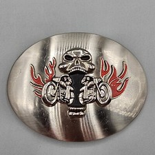 Biker Belt Buckle Oversized Skull Motorcycle Riders Enamel Flames 3D