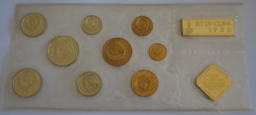 URSS RUSIA 9 monedas 1980 conjunto como nuevo paquete plano con ficha olímpica - Imagen 3 de 4