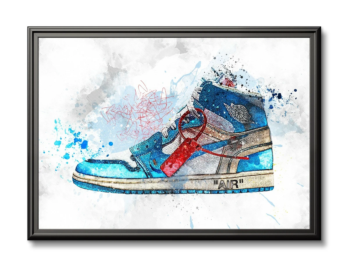 DesignArt Pink And Blue Deco Sneaker Shoe On Canvas Print | Wayfair