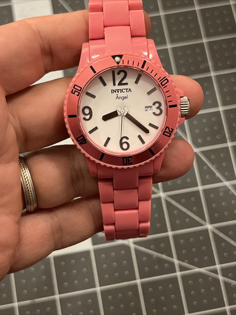 Invicta Ladies Angel White Dial Pink Plastic Watch 1209 Swiss