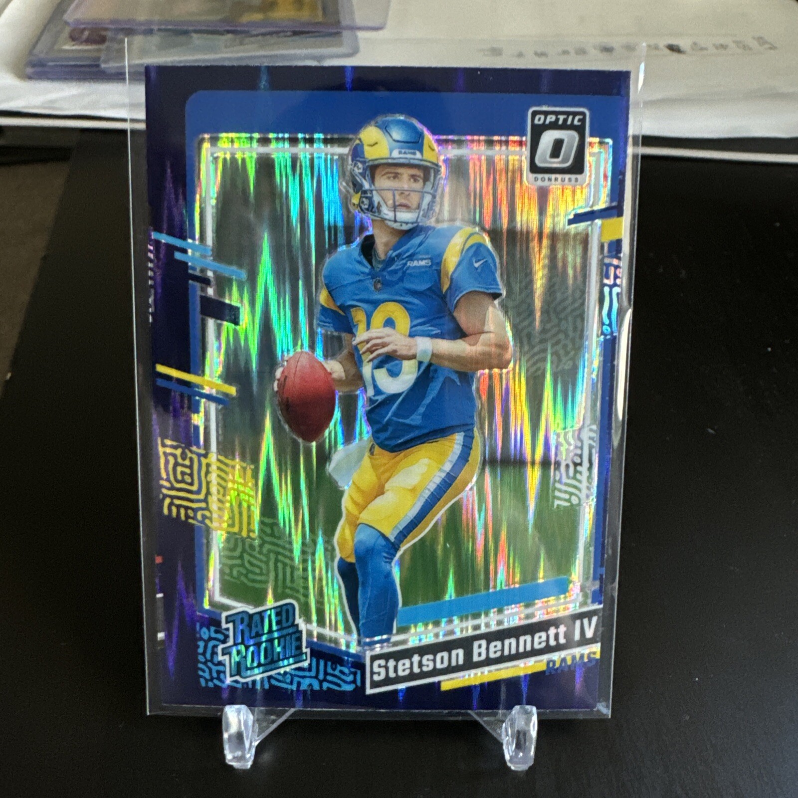 2023 Optic Football Stetson Bennett IV Rated Rookie No. 267 Purple Shock Prizm