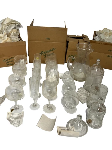 Princess House Glassware New 22 Pieces Vintage Genuin Lead Etched Crystal PH1