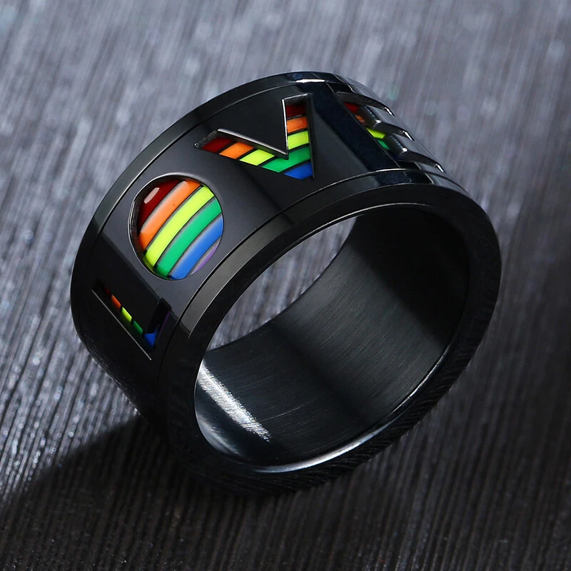 Men Rainbow Color Ring Pride Gay Hollow Love Spinning Spinner Stress Relief Gift
