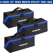 WORKPRO 10" Wide Mouth Utility Tool bag with Zipper 3-pack Multipurpose NEW