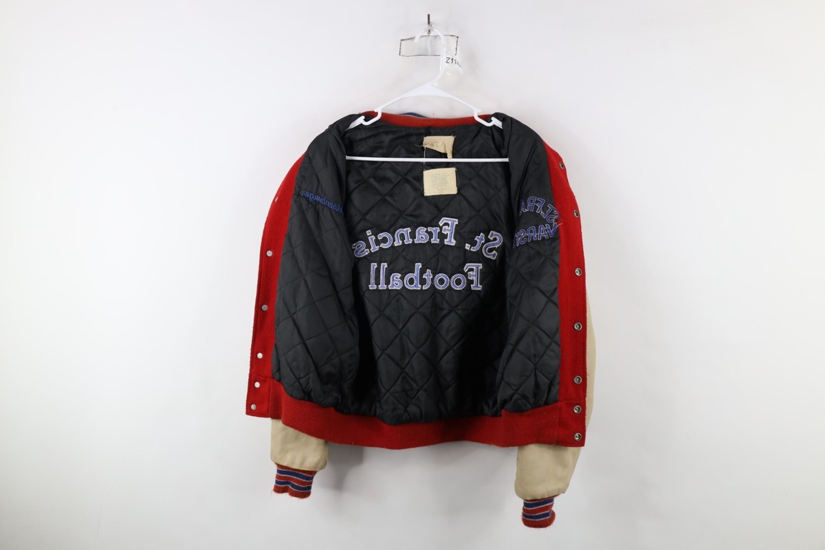 Vtg 80s 90s Mens 44 Distressed Wool Leather St Francis Football