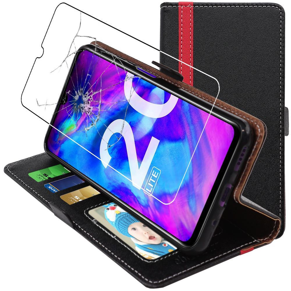 Cover Honor 20 Lite Custodia Portafoglio Pelle PU Libro Flip + Vetro Temperato