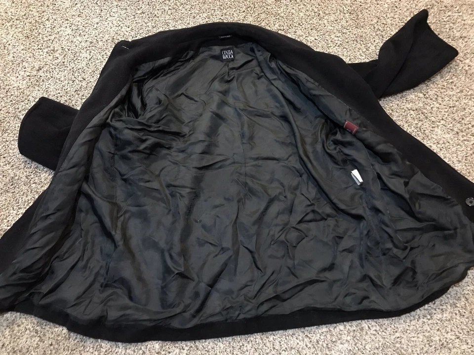 Chaqueta Abrigo Cinzia Rocca Rodel Bemberg Lana Vintage Talla 20 Negro Trench LEER Foto 2 de 4