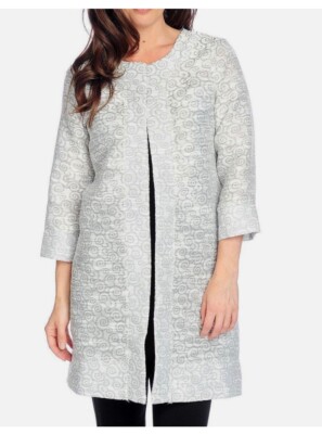 Paula Deen Woven Jacquard 3/4 Sleeve Hook Front Lightweight Topper Coat-size M