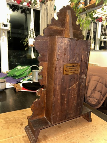 Vintage Gilbert Mantel Clock Citizen No. 21 Antique Farm Wood Project Pendulum - Picture 6 of 8