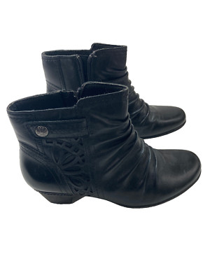 Women's Black Leather Ankle Bootie Size 9.5 Side Zip Cobb Hill By Rockport