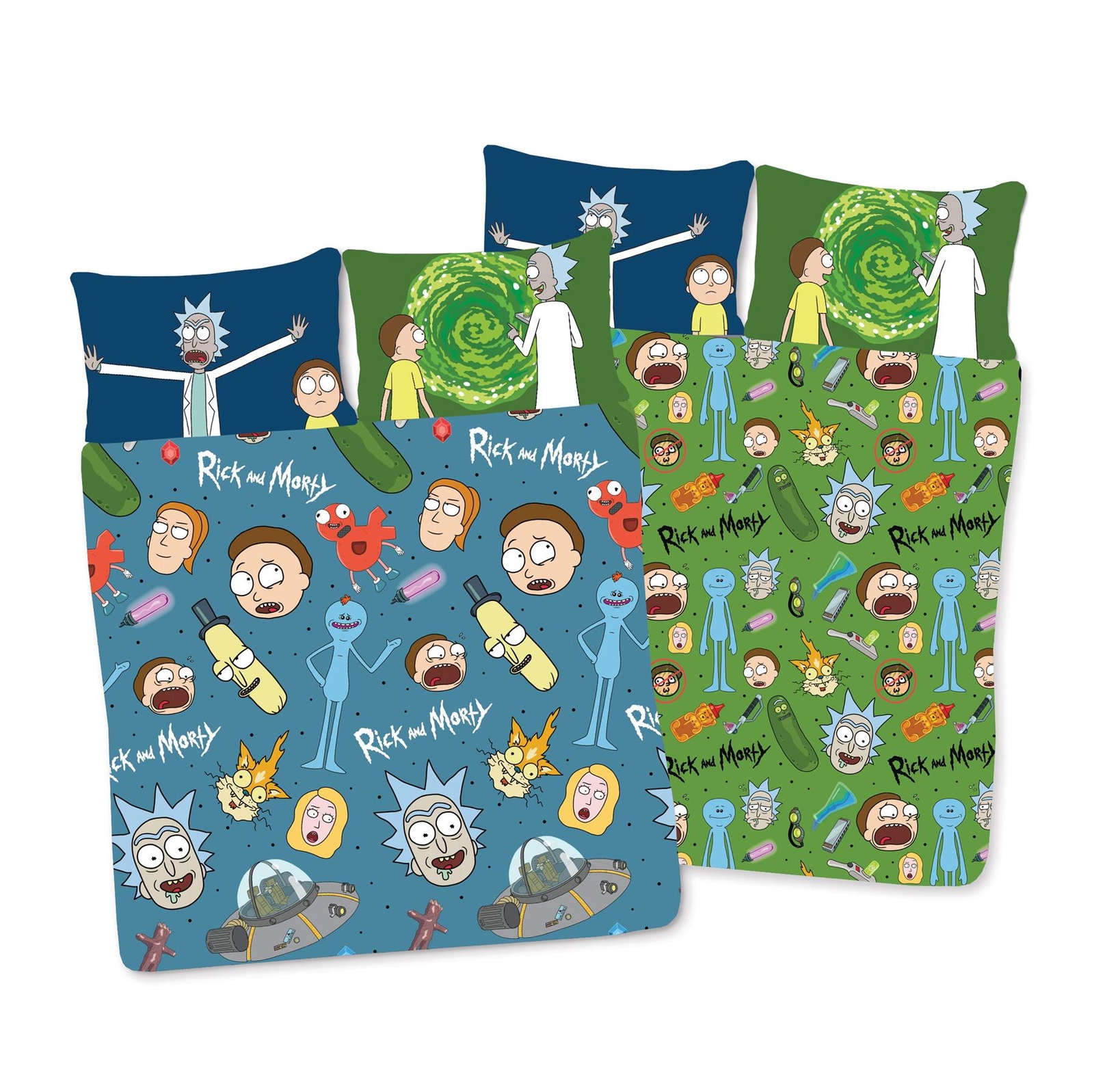 Rick and Morty Portals Pickle Design Reversible 2in1 Double Duvet Bed Set