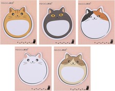 Cat Sticky Notes, 5 Pack Kawaii Animal Self-Stick Notes Cartoon Cat S