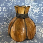 Vintage Tiffany Style Hanging Light Slag Tulip 13 x 12 Mid Century Modern Brown