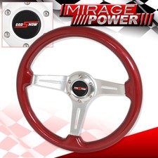 Universal 345mm Red Wood Aluminum Center 3 Spoke Steering Wheel Godsnow Button
