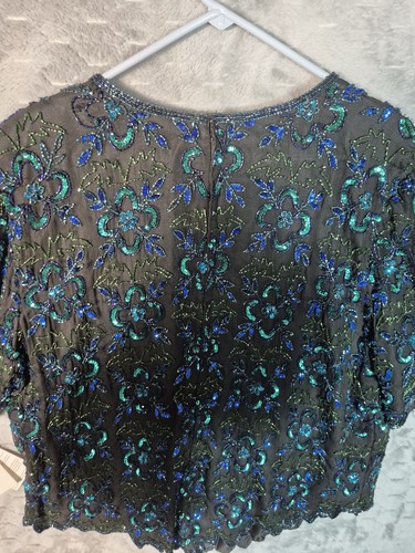 Laurence Kazar Vintage Women's Silk Beaded Sequin Blouse Size 3X Shirt sleeve - Picture 11 of 13