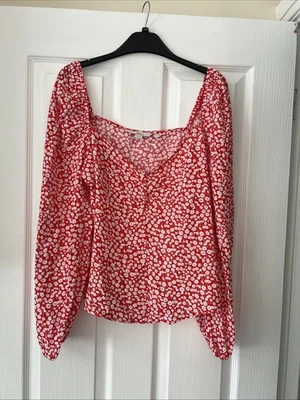 Boden Ladies Top Ditsy Floral , Scoop Neckline , Red/white, Long Sleeve Size 14 - Image 1 of 4