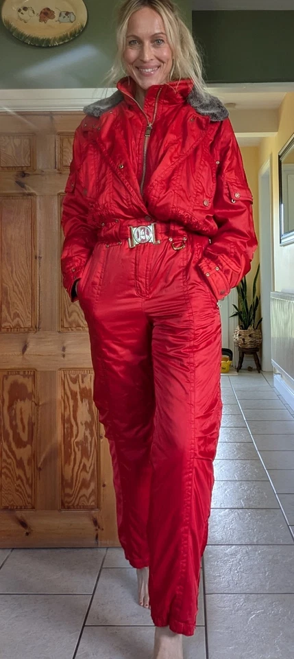 GLAMOROUS Vintage KILLY Technical Equipment RED SHINEY UK 10 Ski Suit — 第 4/4 张图片