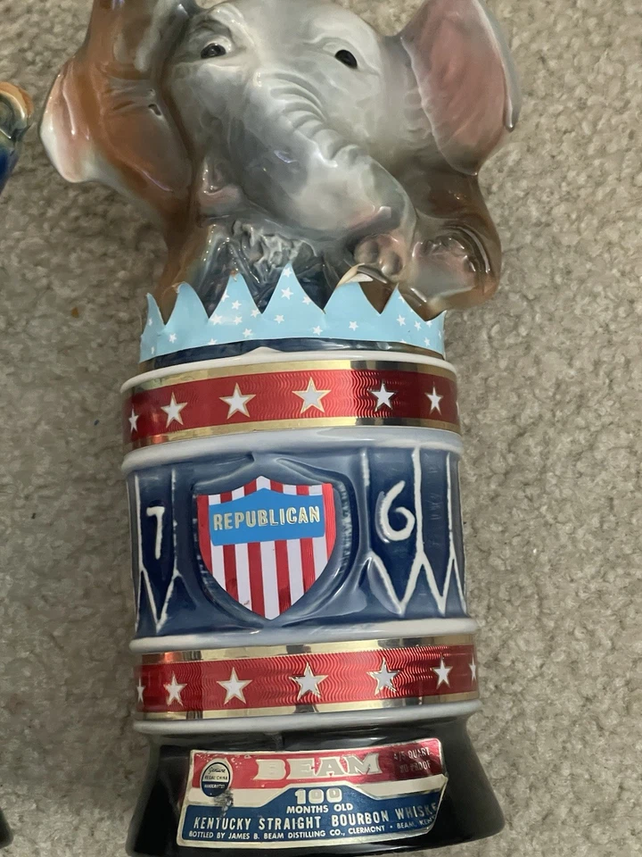 Jim Beam Political Decanters Bourbon Whiskey Bicentennial Elephant & Donkey - Image 3 of 4
