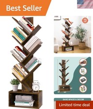 Freestanding 6-Shelf Wooden Bookcase - Stylish Storage for Living Room Office