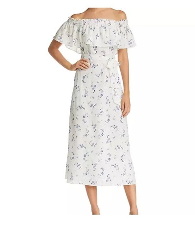 Rebecca Taylor Silk Dress Francine Sz 8 Off Shoulder Ruffle Floral No Belt As Is - Picture 3 of 23