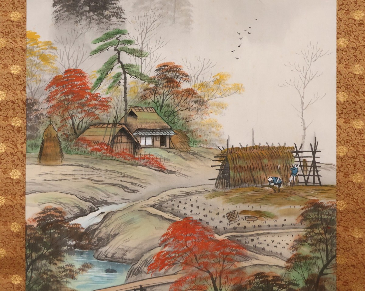 Japanese Hanging Scroll Hand Painted 'Autumn Landscape' KAKEJIKU