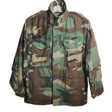 Vtg M-65 Cold Weather Field Jacket Woodland Camo Military Coat Small Regular 86