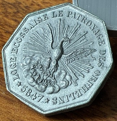 1847 French Masonic Medal, Freemasons Medal, Phoenix, Scottish Lodge