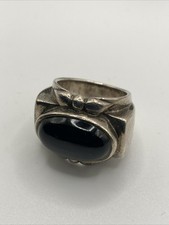Black Onyx and Sterling Silver Ring Size 6.5 CHUNKY 16 Grams Vintage
