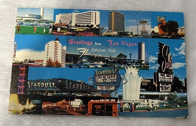 Greetings From Las Vegas Multi View Strip Hotels Vtg Chrome Postcard 1960s