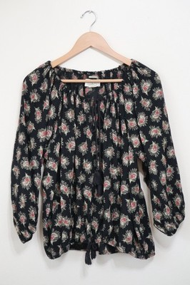 Denim & Supply Ralph Lauren Black Floral Feather Off Shoulder Boho Top Women XL