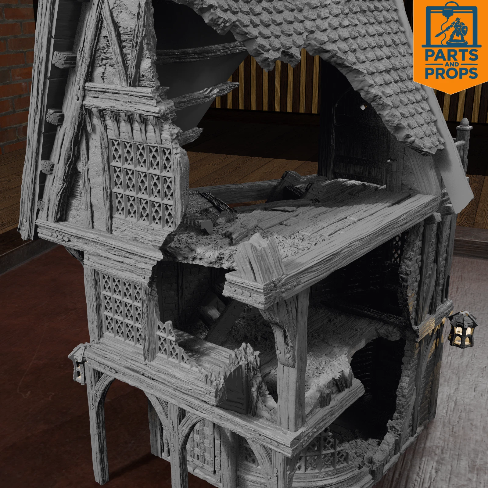 Helwick Shop 5 Ruin 3D Printed Terrain - Fantasy High Street Shopfront Building, 28-32mm Tabletop Wargaming & RPG Scatter Scenery - photo 5