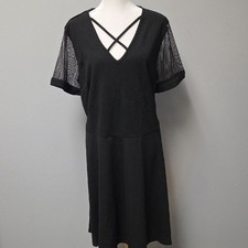 Chic Black Midi Dress with Mesh Sleeves
