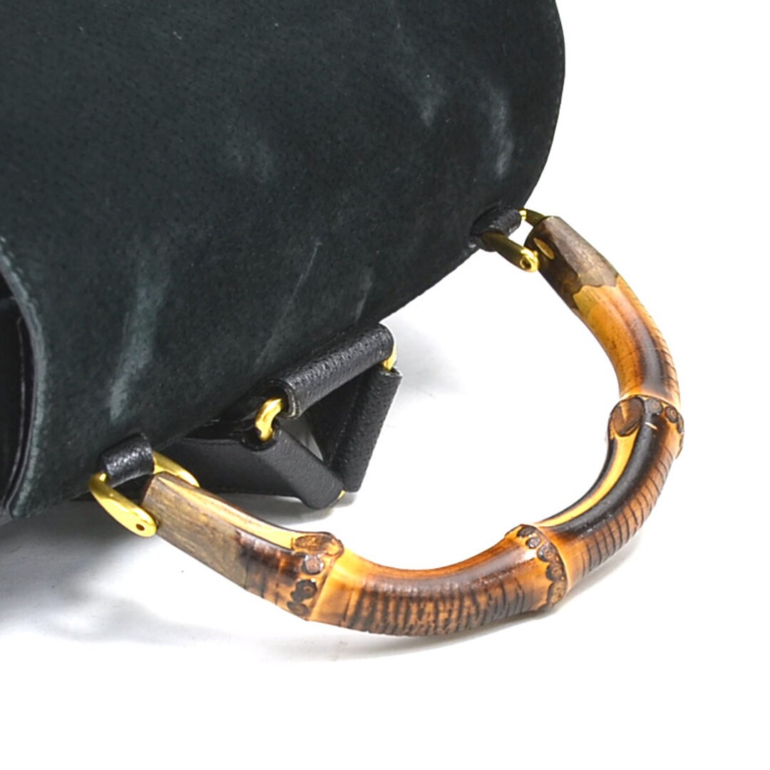 GUCCI Bamboo Suede Leather Backpack Black Gold Used Ladies 80cm Free Shipping thumbnail 8