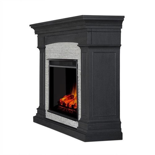 Real Flame Deland 63" Traditional Wood Grand Electric Fireplace in Gray Stone - Picture 6 of 11