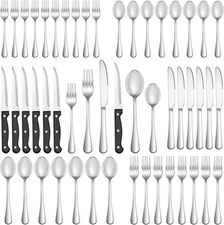 48 Pcs Silverware Set with Steak Knives Service for 8,Stainless Steel Flatware S