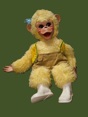 Vintage Rushton Rubber Face Yellow Monkey Plush Doll Original