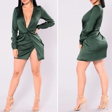 Fashion Nova Sugar Free Satin Mini Dress Hunter Green Size XL Sexy Party Night