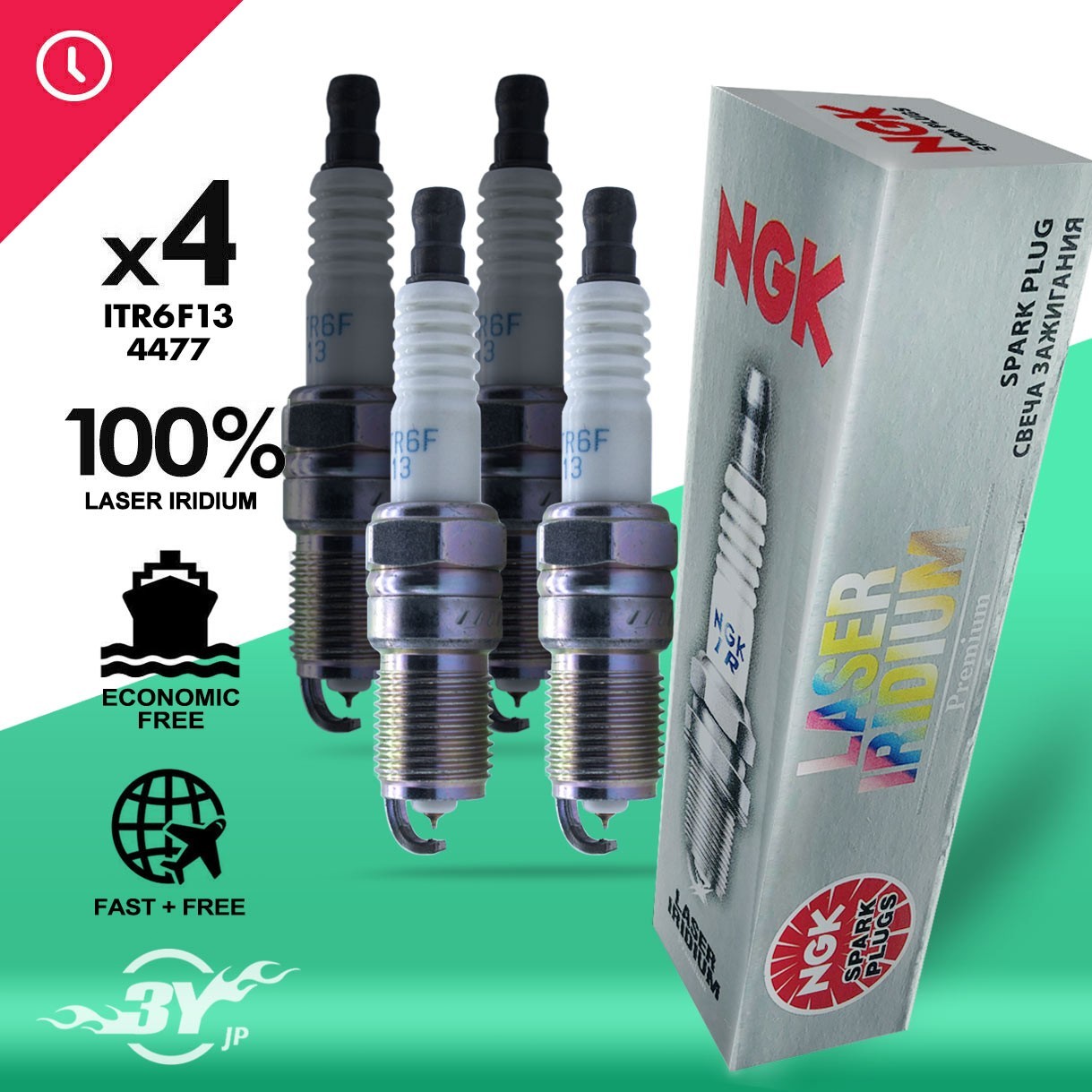 4PC NGK 4477 Genu-ine Laser Iridium Spark Plugs ITR6F13 for Ford/ Jaguar/ Mazda