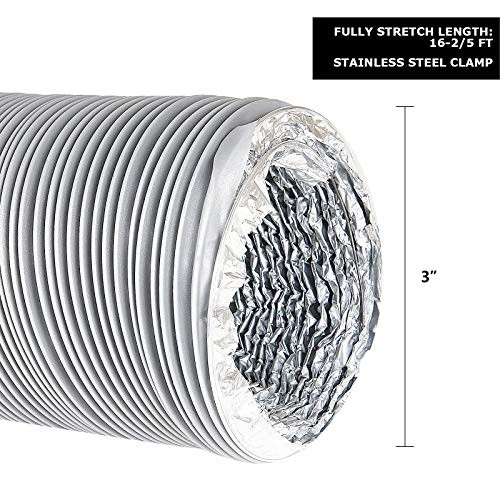 3 Inch 16 Feet Air Duct Flex Air Aluminum Foil Ducting Dryer Vent Hose HVAC - Picture 2 of 8