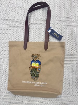 Polo Ralph Lauren Polo Bear Twill Shopper Tote Bag Tan Canvas 