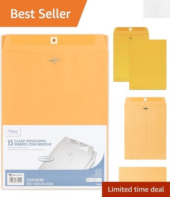 Heavy Duty Brown Kraft Clasp Envelopes 10'' x 13'' - 15 Count for Secure Mailing