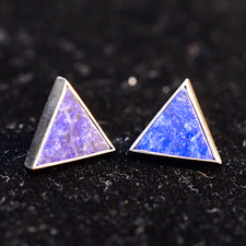 M&J Savitt Sterling Silver and Sodalite Triangle Stud Earrings w/14k Gold Posts