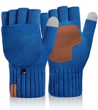 Winter Fingerless Gloves for Women Men Warm Knitted Convertible Mittens With ...