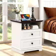 20-Inch Wide Modern Nightstand with Charging Station & Outlets, Bedside Table...