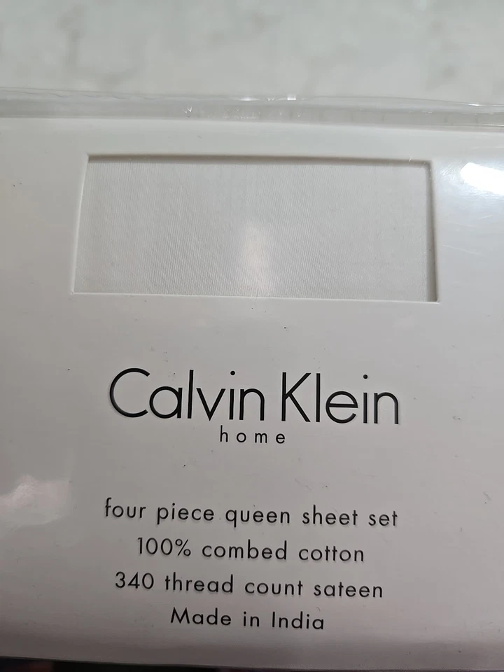 4 шт. Calvin Klein 340 TC хлопок сатин белый королева простыни комплект новый нераспакованный - Изображение 2 из 3