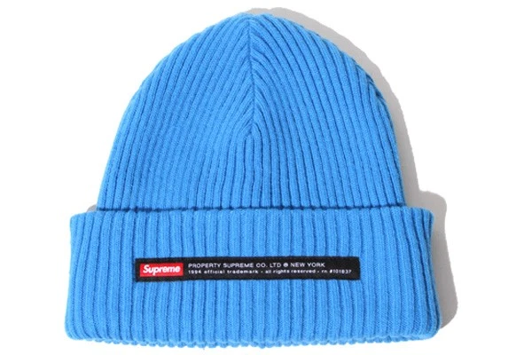 2022Aw Supreme Week6 Property Label Beanie Acrylique Tricoté Chapeau Bleu Clair