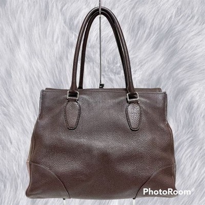 JIL SANDER Women's Embossed Logo All Leather Tote Bag BrownUsed  from Japan