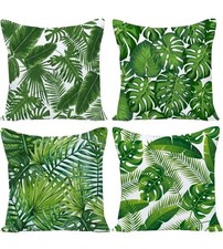 Green Tropical Leaves Throw Pillow Covers, Set of 4 18x18 Summer Palm Tree...