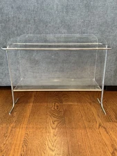 Vintage Art Deco MCM Acrylic Lucite & Chrome Magazine Rack Vinyl Stand Holder